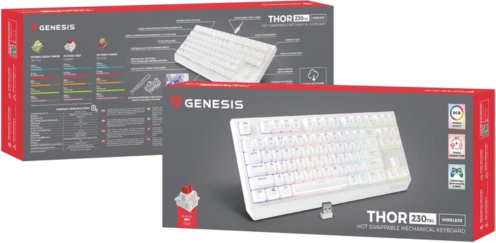 Klawiatura przewodowa Genesis Thor 230 TKL Wireless Outemu Red White (NKG-2165) - obraz 18