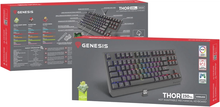 Klawiatura przewodowa Genesis Thor 230 TKL Wireless Outemu Silent Lemon Black (NKG-2108) - obraz 18
