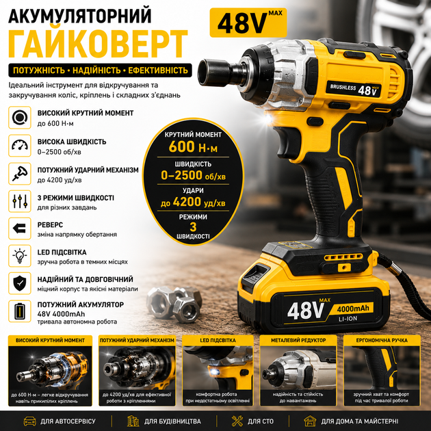 Універсальний набір акумуляторного інструменту 4в1 Шуруповерт Болгарка Гайковерт Перфоратор X337 з кейсом Багатофункціональний комплект для дому гаража та майстерні - Фото 4 Універсальний набір акумуляторного інструменту 4в1 Шуруповерт Болгарка Гайковерт Перфоратор X337 з кейсом Багатофункціональний комплект для дому гаража та майстерні - зображення 4