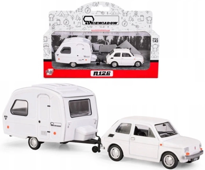 Model kolekcjonerski Daffi Fiat 126p + Przyczepa Kempingowa Niewiadow 1:43 K-606 Biały (5905422116061) - obraz 2