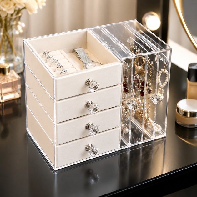 Шкатулка для ювелірних прикрас AND XL-1831 Makeup Box • Органайзер для серйозок, колец, косметики - зображення 6