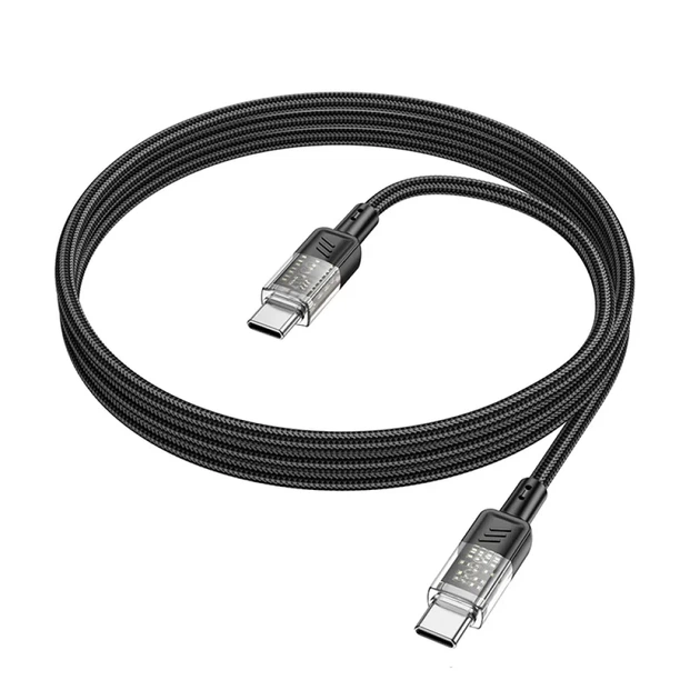Кабель HOCO U129 Spirit USB Type-C to USB Type-C 60W, прозрачный кабель для быстрой зарядки и передачи данных, 1.2 м, черный - Фото 3 Кабель HOCO U129 Spirit USB Type-C to USB Type-C 60W, прозрачный кабель для быстрой зарядки и передачи данных, 1.2 м, черный - изображение 3
