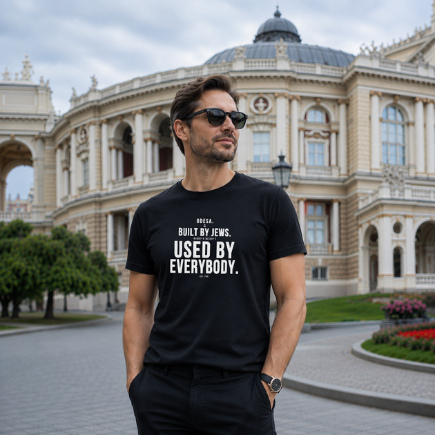 Футболка чоловіча з принтом ТіШОТКА Odesa. Built by Jews. Used by Everybody. з Одеси з любов'ю L Чорний Оверсайз (1028622022) - Фото 1 Футболка чоловіча з принтом ТіШОТКА Odesa. Built by Jews. Used by Everybody. з Одеси з любов'ю L Чорний Оверсайз (1028622022) - зображення 1
