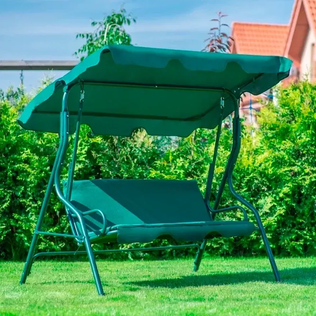 Гойдалка садова 4P Garden 180х110см посилена 3 х місцева металева з тентом з м'яким диваном для дачі саду, будинку (Зелена) - Фото 1 Гойдалка садова 4P Garden 180х110см посилена 3 х місцева металева з тентом з м'яким диваном для дачі саду, будинку (Зелена) - изображение 1