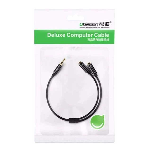 Аудіокабель ugreen AV141 3.5mm Male to 2 Female Audio Cable ABS Case Чорний - зображення 2