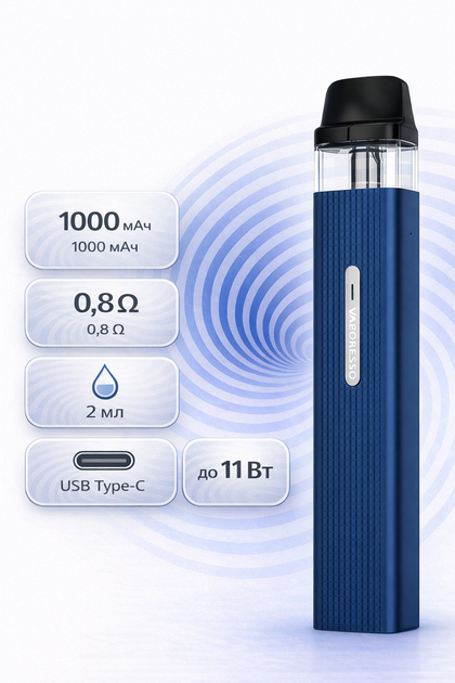 Под система вейп Vaporesso XROS Mini Kit Midnight Blue Pod-система 1.2 Ом электронная сигарета вапорессо икс рос 4 мини1000 мАч синяя - изображение 2