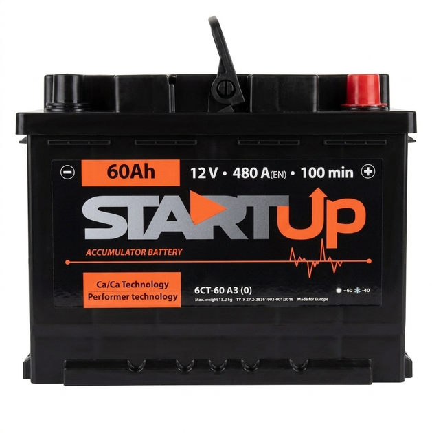 Автомобильный аккумулятор StartUp 60Ah-12V (завод WESTA), (+ справа), EN480A - изображение 3