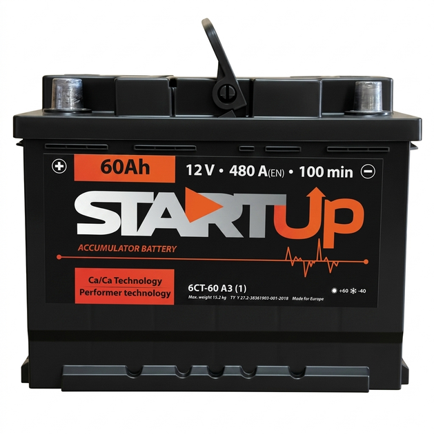 Автомобильный аккумулятор StartUp 60Ah-12V (завод WESTA), (+ слева), EN480A - изображение 4