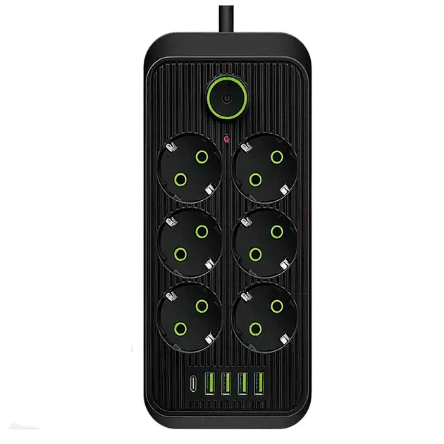 Мережевий фільтр-подовжувач SMART 6 розеток 4 USB-A+1 USB Type-C на 5 метрів чорний - Фото 1 Мережевий фільтр-подовжувач SMART 6 розеток 4 USB-A+1 USB Type-C на 5 метрів чорний - зображення 1
