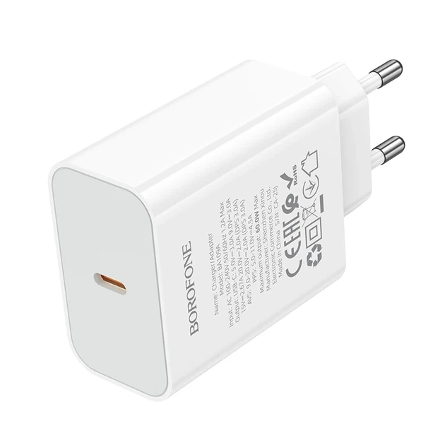 Мережевий зарядний пристрій BOROFONE BA109A Star single port PD40W charger (EU) White - Фото 3 Мережевий зарядний пристрій BOROFONE BA109A Star single port PD40W charger (EU) White - зображення 3