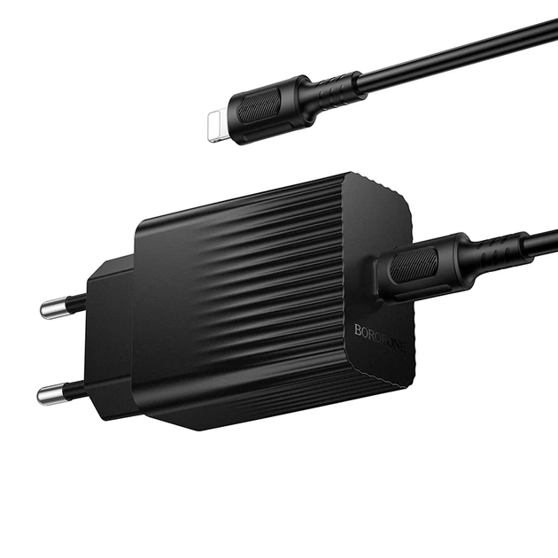 Мережевий зарядний пристрій з кабелем BOROFONE BAS75A Source single port PD30W charger set (C to iP) (EU) Black - зображення 3