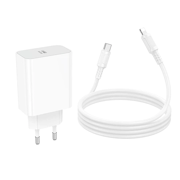 Мережевий зарядний пристрій BOROFONE BA107A Stellar single port PD30W charger set (C to iP) (EU) White - зображення 7