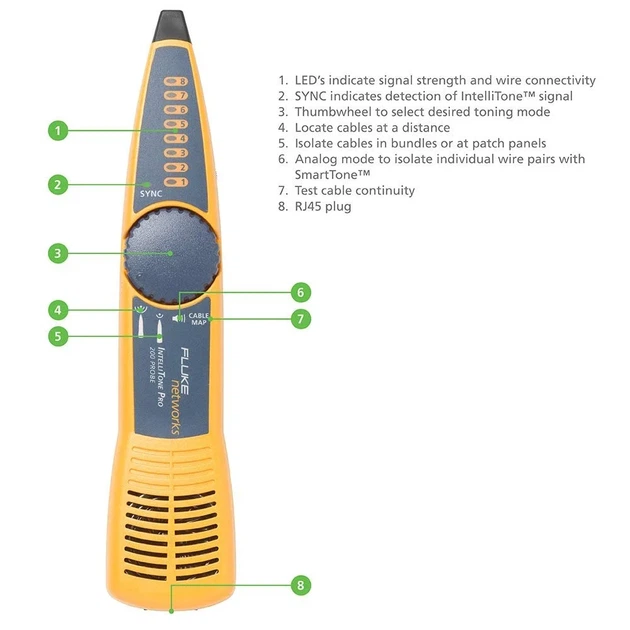 Набір для трасування кабелів Fluke Networks IntelliTone™ Pro 200 LAN Жовтий k1 - зображення 3