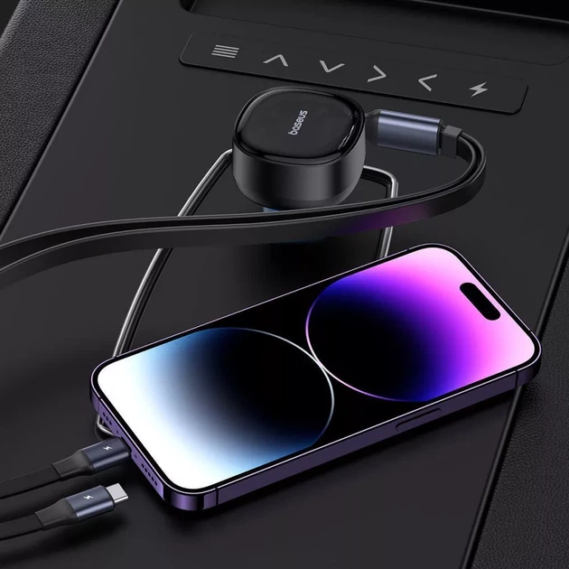 Зарядка для телефонів в авто Baseus Enjoyment Pro Car Charger USB + Retractable C & iP Cable 60W - Фото 2 Зарядка для телефонів в авто Baseus Enjoyment Pro Car Charger USB + Retractable C & iP Cable 60W - зображення 2