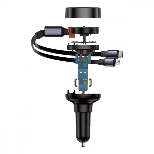 Зарядка для телефонів в авто Baseus Enjoyment Pro Car Charger USB + Retractable C & iP Cable 60W - Фото 5 Зарядка для телефонів в авто Baseus Enjoyment Pro Car Charger USB + Retractable C & iP Cable 60W - зображення 5