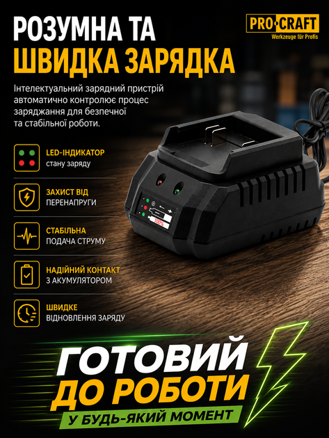 Набор аккумуляторы 2шт и зарядное устройство для электроинструментов 20V 2Ач Li-Ion Turbo Procraft аккумуляторная батарея с индикатором заряда для пилы, секатора, кустореза, шуруповерта, триммера для травы - изображение 3