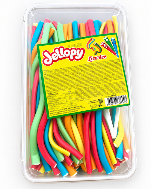 Жевательный мармелад Jellopy Licorice 1,5 кг - фруктовые провода в пластиковом контейнере - Фото 1 Жевательный мармелад Jellopy Licorice 1,5 кг - фруктовые провода в пластиковом контейнере - изображение 1