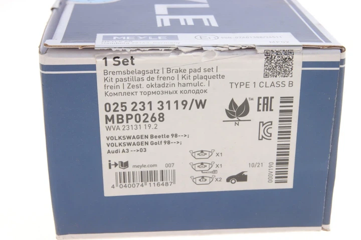 Гальмівні колодки MEYLE 0252313119/W Skoda Octavia, Fabia, Roomster, Yeti; Seat Leon, Ibiza, Toledo; Volkswagen Caddy, Golf, Bora, Polo, Jetta, Touran; Audi A3, A2 1J0698151D, 1J0698151E, 1J0698151F - зображення 6