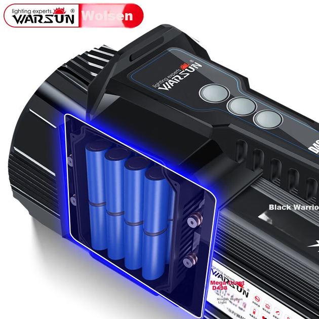 Прожектор WARSUN D498 Zhiba, високоінтенсивний ліхтарик, акумуляторна лампа, ручний прожектор, надяскравий зовнішній далекобійний, для домашнього використання - зображення 2