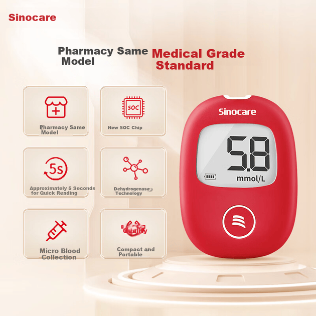 Глюкометр Sinocare Steady+ для домашнего использования, медицинские тест-полоски, высокая точность, тест на чувствительность к боли, + 200 полосок - изображение 3