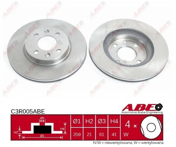 Тормозные диски ABE C3R005ABE Renault Clio, Kangoo, Twingo, Megane, Logan, Sandero; Dacia Logan; Nissan Kubistar 4020600QAA, 7700780892, 7700813549 - зображення 3