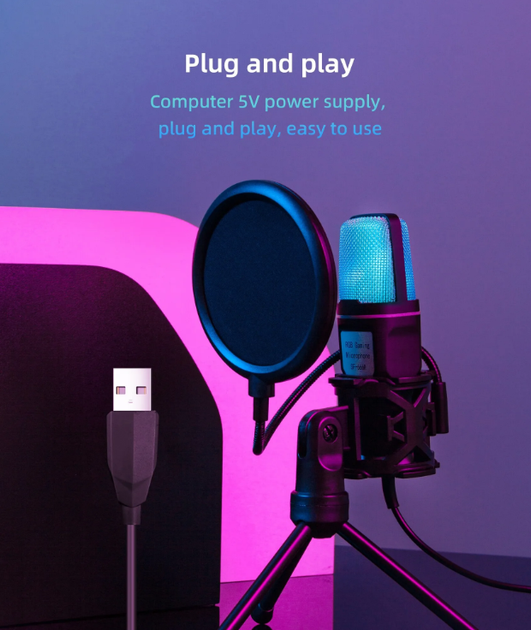 YANMAI USB-микрофон с RGB-подсветкой SF666R Конденсаторный микрофон антивибрационным креплением - Фото 4 YANMAI USB-микрофон с RGB-подсветкой SF666R Конденсаторный микрофон антивибрационным креплением - изображение 4