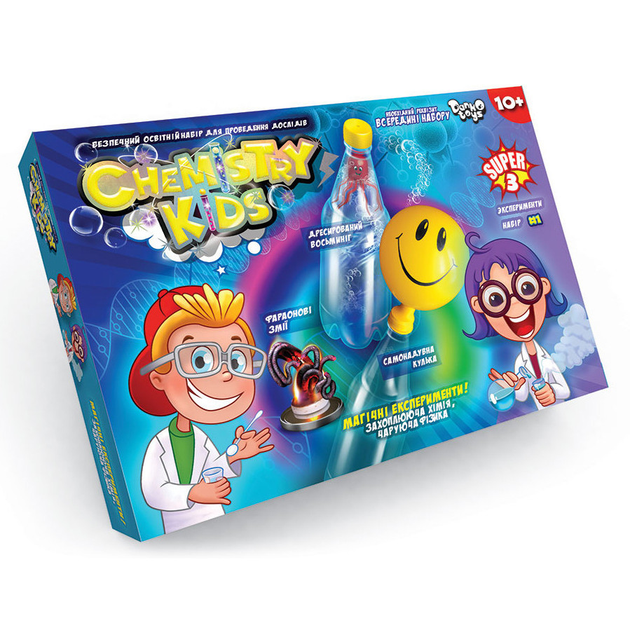 Набір для дослідів Chemistry Kids, економ (українською/російською), Danko Toys - Фото 1 Набір для дослідів Chemistry Kids, економ (українською/російською), Danko Toys - зображення 1