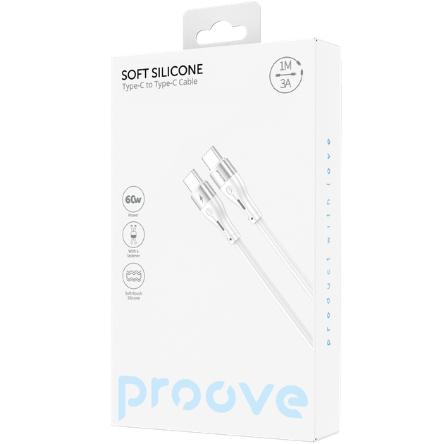 Кабель Proove Soft Silicone Type-C to Type-C 60W (1m) білий - Фото 2 Кабель Proove Soft Silicone Type-C to Type-C 60W (1m) білий - зображення 2