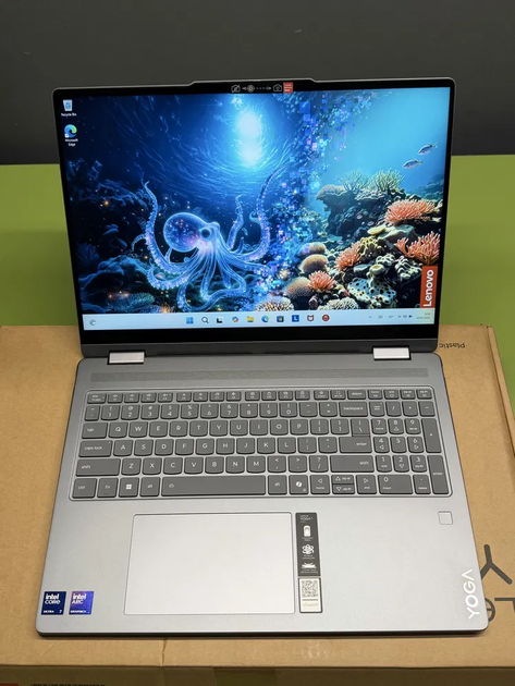 Ультрабук-трансформер Б-клас Lenovo Yoga 7 2in1 / 16" (1920x1200) IPS Touch / Intel Core Ultra 7 256V (8 ядер по 2.2 - 4.8 GHz) / 16 GB DDR5 / 1000 GB SSD / Intel Arc 140V GPU / WebCam / TouchID б/в - Фото 2 Ультрабук-трансформер Б-клас Lenovo Yoga 7 2in1 / 16" (1920x1200) IPS Touch / Intel Core Ultra 7 256V (8 ядер по 2.2 - 4.8 GHz) / 16 GB DDR5 / 1000 GB SSD / Intel Arc 140V GPU / WebCam / TouchID б/в - зображення 2