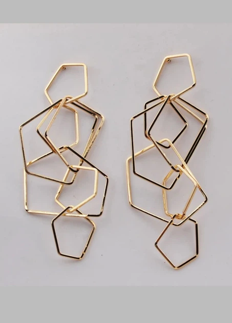Серьги женские длинные геометрические фигуры Fashion Jewelry Золотистые 20463 - изображение 4