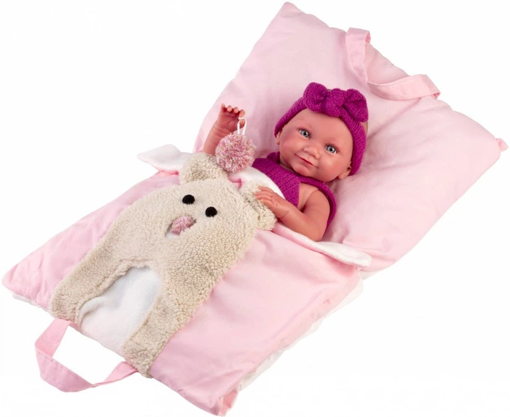 Lalka bobas winylowa Llorens Nica w różowym śpiworku 40 cm (73812) - obraz 2