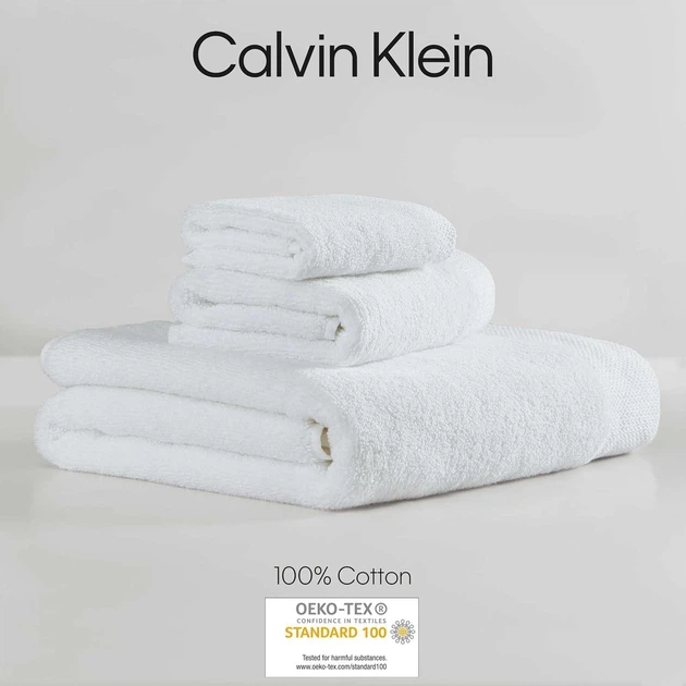 Calvin Klein махровые полотенца из плотного однотонного 100% хлопка с кантом (3 штуки – комплект для одного) – білий - изображение 2