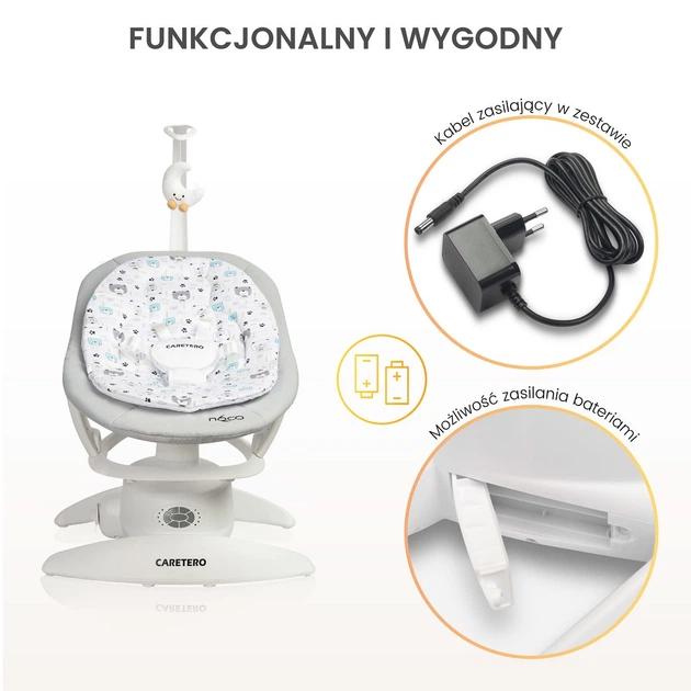 Leżaczek-bujaczek dziecięcy Caretero Noco Grey (5903076320957) - Zdjęcie 9 Leżaczek-bujaczek dziecięcy Caretero Noco Grey (5903076320957) - obraz 9