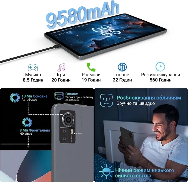 Планшет 11" Full HD FASTWD T181 12+24/256Gb 4G 2-SIM 8 ядер Android 14 9580 mAh Grey (102023449) - Б/У - изображение 4