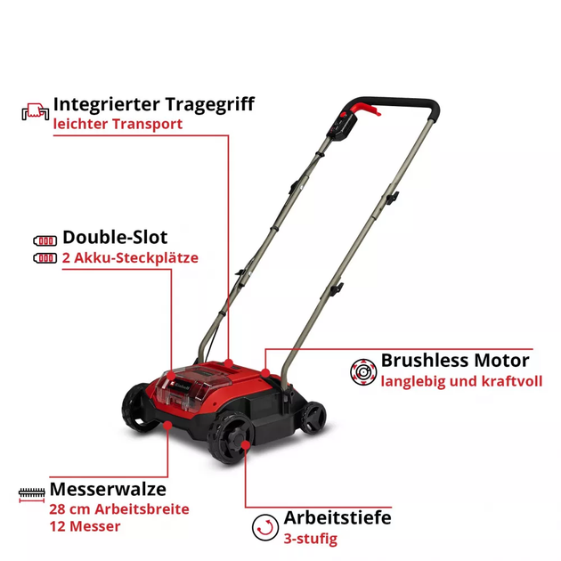 Аератор-скарифікатор Einhell GC-SC 18/28 DS Li - Solo 18В 28см 6.76 кг - изображение 2