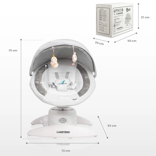 Leżaczek-bujaczek elektryczny 2w1 Caretero Opti Pink (5908310396156) - obraz 13