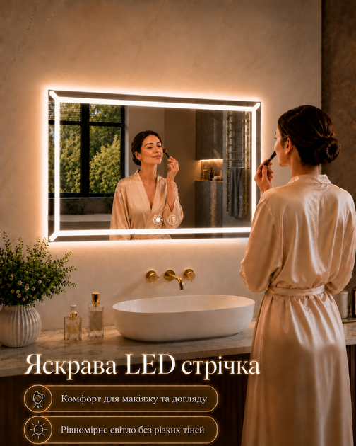 Зеркало с подсветкой для ванной комнаты настенное смарт зеркало LED с подогревом 70х90 см BRS - изображение 4