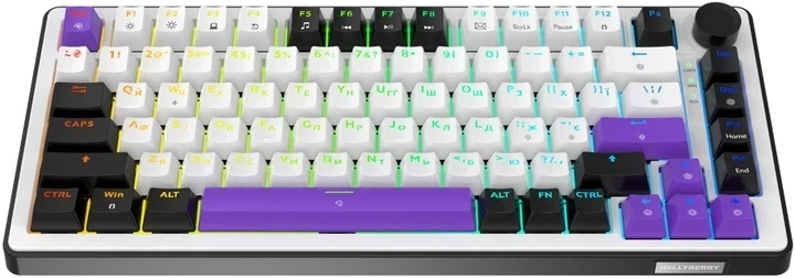 Клавіатура бездротова Hator Hellyberry HK75 Mechanical Linear RGB Wireless/Bluetooth/USB White/Violet (HK75_wireless) - Фото 2 Клавіатура бездротова Hator Hellyberry HK75 Mechanical Linear RGB Wireless/Bluetooth/USB White/Violet (HK75_wireless) - зображення 2