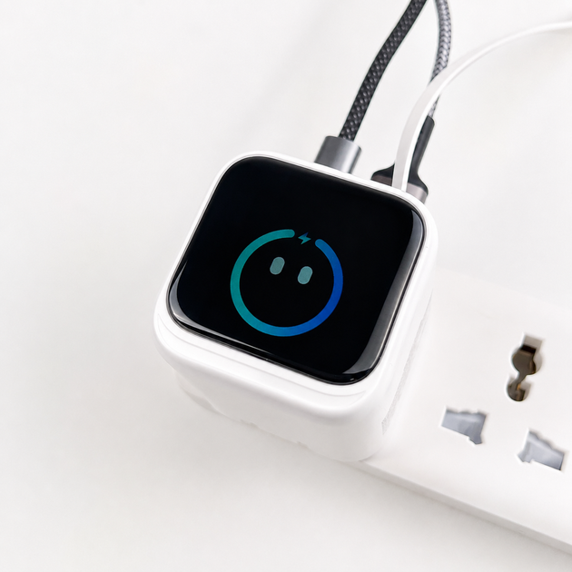 Зарядка портативная 70W GaN с Цифровым Дисплеем, Выдвижным Кабелем Type-C и Сменной Вилкой Белый - изображение 3