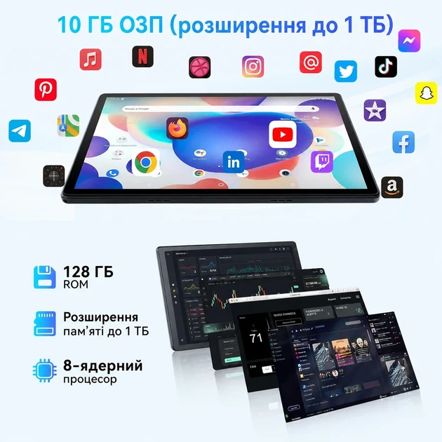 Планшет 10.1" Wekymes C107 4+6/128Gb 8 ядер Android 14 5000 mAh Черный (102049639) - изображение 2