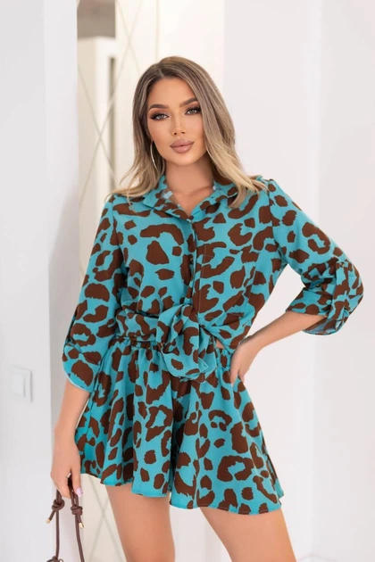 Жіночий костюм легкий блакитний з коричневим L-XL с1050.382 - зображення 2