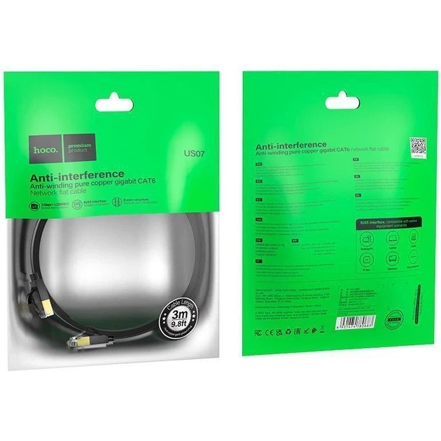 Патч-корд Hoco US07 General Pure Copper Flat Network Cable 3m Black - изображение 6