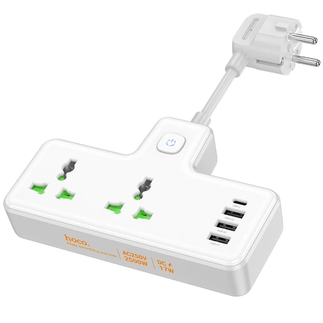 Сетевой удлинитель Hoco AC11A Voyage 2-Position Expansion Socket (1C3A) (8.5 cm) White - изображение 2