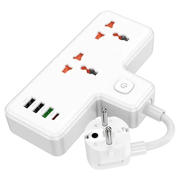 Мережевий подовжувач Hoco AC12A Reise 2-Position Expansion Socket (PD30W/1C3A) White - Фото 3 Мережевий подовжувач Hoco AC12A Reise 2-Position Expansion Socket (PD30W/1C3A) White - зображення 3