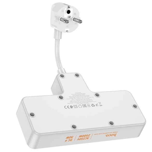 Мережевий подовжувач Hoco AC12A Reise 2-Position Expansion Socket (PD30W/1C3A) White - Фото 4 Мережевий подовжувач Hoco AC12A Reise 2-Position Expansion Socket (PD30W/1C3A) White - зображення 4