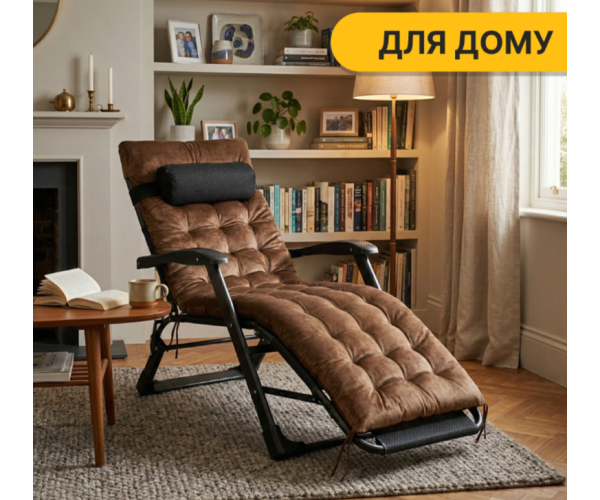 Садовий шезлонг тканинний з коричневим матрацом LEO Чорно-коричневий лежак розкладне крісло - изображение 10