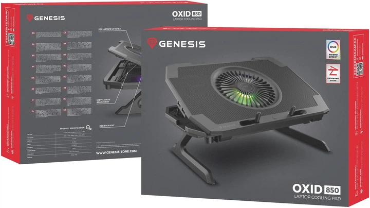 Охлаждающая подставка для ноутбука с вентилятором Genesis OXID 850 RGB до 17.3 дюймов - изображение 14