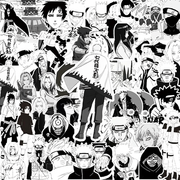 Набор виниловых наклеек Наруто / Naruto ЧБ - 10 шт. Наклейки для ноутбука, телефона и творчества - Фото 2 Набор виниловых наклеек Наруто / Naruto ЧБ - 10 шт. Наклейки для ноутбука, телефона и творчества - изображение 2