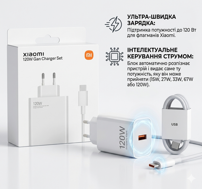 Зарядное устройство Xiaomi 120W GaN Turbo Charge (MDY-14-EE) + Кабель 6A Type-C для Xiaomi, Poco - Фото 2 Зарядное устройство Xiaomi 120W GaN Turbo Charge (MDY-14-EE) + Кабель 6A Type-C для Xiaomi, Poco - изображение 2