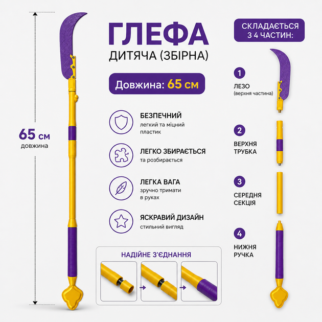Глефа зброя Міри в стилі Хантрікс 65 см дитяча іграшкова коса збірна зброя для косплея (4 частини) - зображення 2